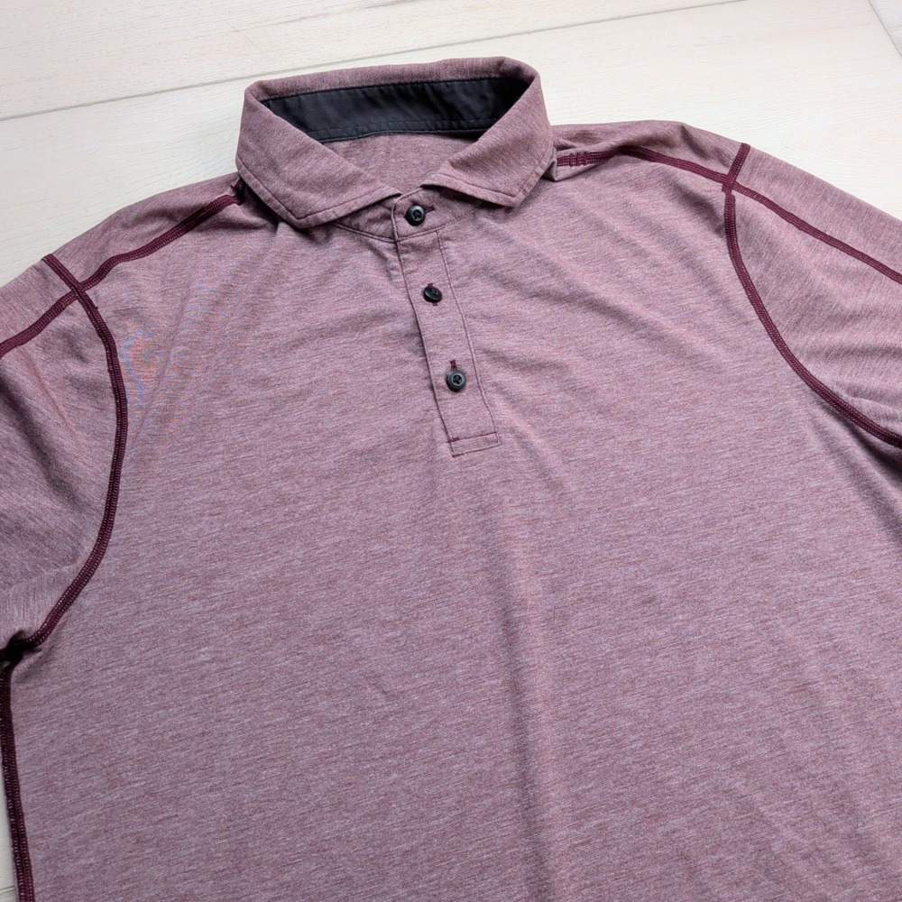 Lululemon Evolution Polo Shirt Mens Medium‎ Heather Burgundy Red Short Sleeve